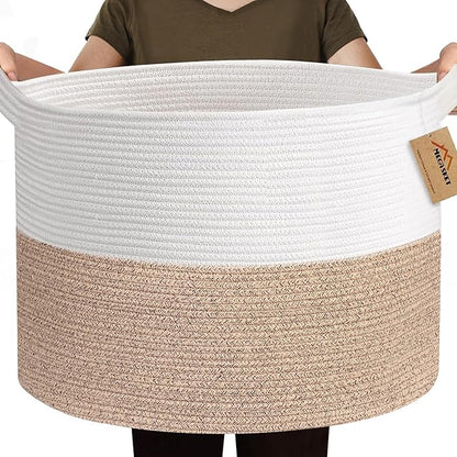 115L Super Large Blanket Basket, 23.6"x15.7" Oversized Cotton Rope Woven Basket for Toys, Towels, Shoes, Laundry, XXXL Jumbo Storage Bin for Blankets for Living Room, Toy Organizer, Brown