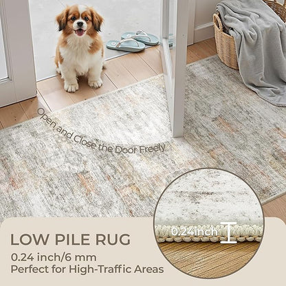 Long Bathroom Rugs Runner - Washable Runner Rugs for Hallway 2x10, Ultra-Thin Soft Kitchen Carpet Runner, Anti Slip Backing Runner Rugs for Entrance, Bedroom, Living Room(2'x10', Grey/Rust)