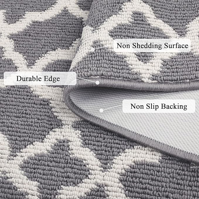 U'Artlines Long Runner Rug for Hallway 2×8feet Non Slip Kitchen Floor Carpet Runners Grey Geometric Pattern Machine Washable Area Rug for Entryway Bathroom