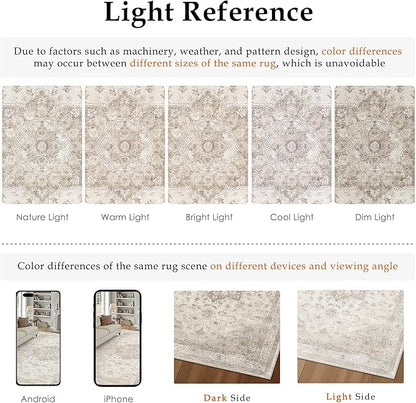 Beige Runner Rug 2x6 Washable Vintage Long Carpet for Hallway Kitchen Soft Retro Low Pile Thin Indoor Runner Non Slip Oriental Medallion Throw Rug for Bathroom Bedroom Laundry Dining Room
