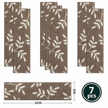 Carpet Stair Treads, Non-Slip Stair Treads for Wooden Steps Indoor, 30”x8” Stair Runner for Pets Non Skid Wood Staircase Step Treads Reusable, Set of 7, Brown