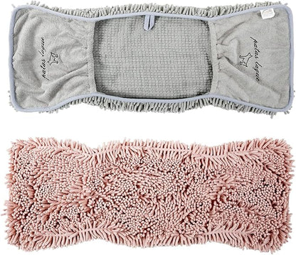 Patas Lague 2 Pack Absorbent Dog Towel for Drying Dogs Large, 35''x15'' Extra Large Microfiber Quick Drying Pet Bath Towel with Hand Pockets, Machine Washable Pet Shammy Grey Pink
