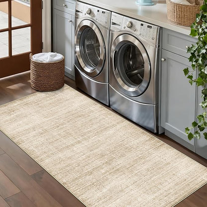 Washable 3x6 Entryway Area Rugs: Abstract Water-Resistant Kitchen Rug Low Pile Soft Beside Carpet for Bedroom Nursery Anti-Slip Bathroom Runner Rug Distressed Hallway Floor Mat(3x6,Neutral/Beige)