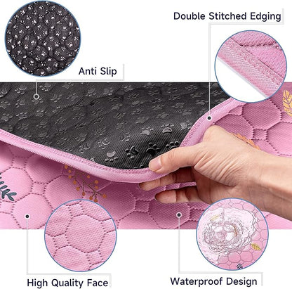 Sunheir Washable Pee Pads for Dogs Large 48" x 48" 2-Pack Reusable Puppy Pads Pet Training Pads, Absorb Dog Mats, Whelping Pad, Non-Slip Protects Against Urine Leakage (Leaves - Pink, 48x48)