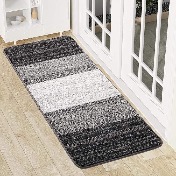 Smiry Dog Door Mat for Muddy Paws, Absorbs Moisture and Dirt, Low-Profile Entryway Mat with Non-Slip Backing, Entry Indoor Outdoor Doormat for Inside Floor (59x24 Inches, Grey, Striped)