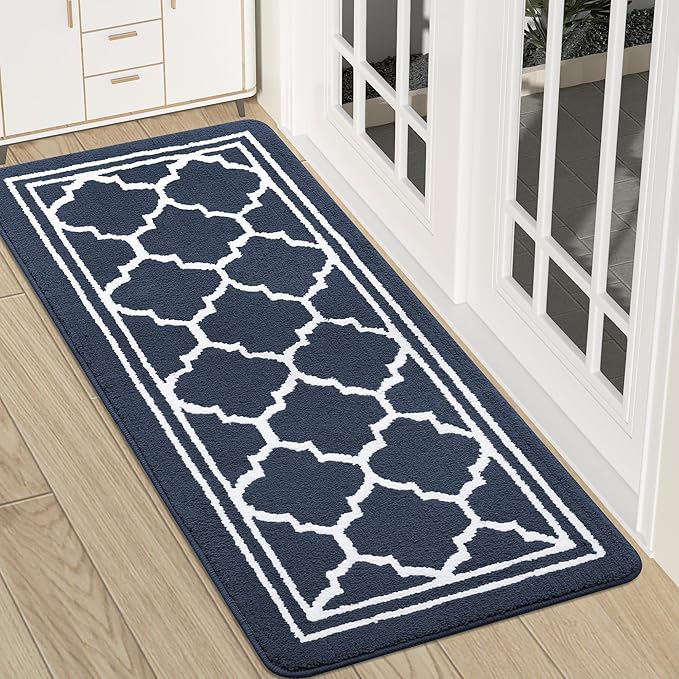Buganda Runner Indoor Door Mat, Dirt-Resistant and Absorbent Doormat, Anti-Slip, Low Profile Floor Mats for Inside Entryway, Front, and Back Door Entrance (47x20 Inches, Navy Blue)