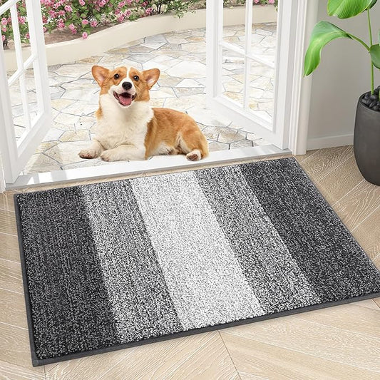 Smiry Dog Door Mat for Muddy Paws, Absorbs Moisture and Dirt, Low-Profile Entryway Mat with Non-Slip Backing, Entry Indoor Outdoor Doormat for Inside Floor (30x17 Inches, Grey, Striped)