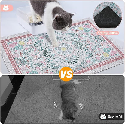 Glittme Cat Litter Mat with Non-Slip Bottom Litter Box Mat 24"X15" Litter Trapping Mat Easy to Clean Washable Cat Food Mat for Kitty,S