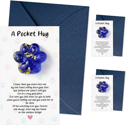 Loss of Pet Sympathy Gift - 3 Pack Glitter Blue Mini Paw Pocket Hug Toy with Memorial Card Envelope Remembrance Bereavement Gift Loss of Dog Cat Sympathy Favor Pet Lovers Stress Relief Toy