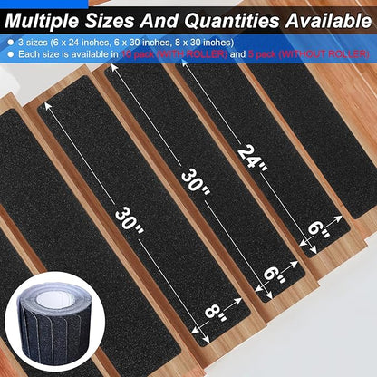 Outdoor Stair Treads Non-Slip Step Strips for Wooden Steps 10 Pack 6” x 30” Anti Slip Grip Tape Precut for Outside Stairs, Non Skid Stair Tread Mats Weather Resistant for Outdoors, Black