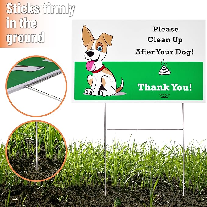 Mr. Pen- No Pooping Dog Signs for Yard, 2 Pack, Clean Up After Your Dog Signs with H-Stake Stand, Waterproof, 2 Dog Signs + 1 Stand
