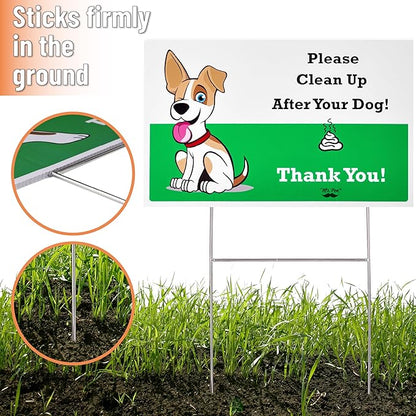 Mr. Pen- No Pooping Dog Signs for Yard, 2 Pack, Clean Up After Your Dog Signs with H-Stake Stand, Waterproof, 2 Dog Signs + 1 Stand