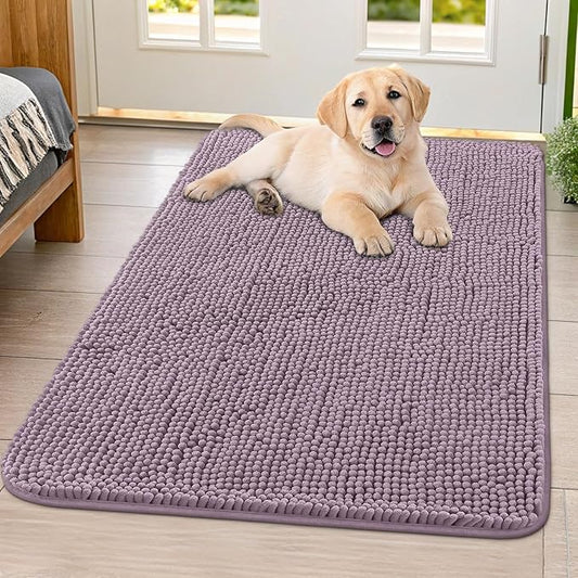 Smiry Dog Door Mat for Muddy Paws 40x32, Absorbs Moisture and Dirt Doormat, Non-Slip Washable Quick Dry Chenille Front Door Mat Indoor Entrance, Entryway Carpet for Inside Floor, Deep Plum