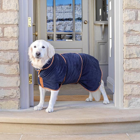 Lucky Pooch® Dog Robe - Luxurious Dog Bathrobe - Ultra Absorbent Dries Your Dogs in Minutes! Double-Layer, Super Soft Towel and Bath Robe All in One (XXXL, French Navy)