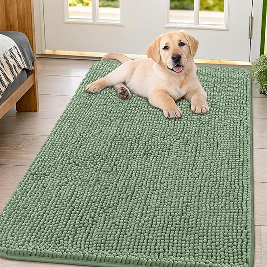 Smiry Dog Door Mat for Muddy Paws 47x32, Absorbs Moisture and Dirt Doormat, Non-Slip Washable Quick Dry Chenille Front Door Mat Indoor Entrance, Entryway Carpet for Inside Floor, Olive Green
