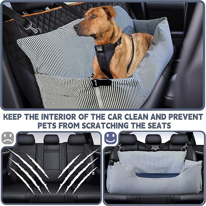 Johnear Dog Car Seat for Medium Large Dogs Under 100lbs Pet Travel Booster Seat with Detachable Waterproof Oxford Pad Bed Sofa for Car Back Seat Cushion with Safety Leash with 2 Pockets