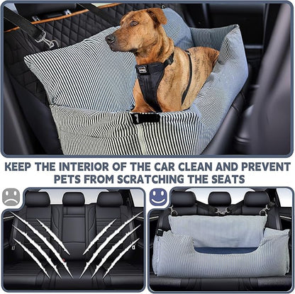Johnear Dog Car Seat for Medium Large Dogs Under 100lbs Pet Travel Booster Seat with Detachable Waterproof Oxford Pad Bed Sofa for Car Back Seat Cushion with Safety Leash with 2 Pockets