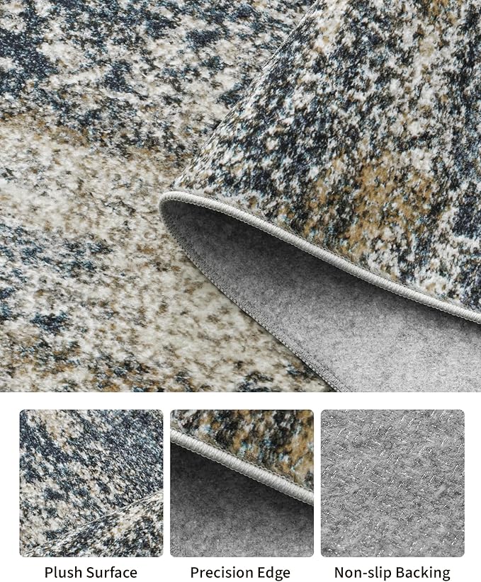 Art&Tuft Runner Rug 2'6x8' - Anti-Slip Backing Abstract Hallway Rug, Stain Resistant Kitchen Rugs, Foldable Machine Washable Area Rug(TPR19-Navy, 2'6x8')