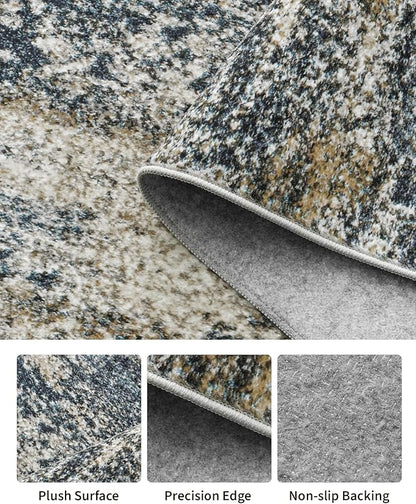 Art&Tuft Runner Rug 2'6x8' - Anti-Slip Backing Abstract Hallway Rug, Stain Resistant Kitchen Rugs, Foldable Machine Washable Area Rug(TPR19-Navy, 2'6x8')