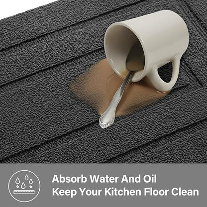 GRANNY SAYS Kitchen Mats for Floor Resist Dirt Kitchen Rugs Non Slip Washable, Small Rug for Sink Laundry Thick Durable Polypropylene Comfort Standing, 32" x 20", Charcoal Grey