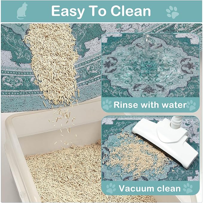 Glittme Cat Litter Mat with Non-Slip Bottom Litter Box Mat 33"X22" Litter Trapping Mat Easy to Clean Washable Cat Food Mat for Kitty,L