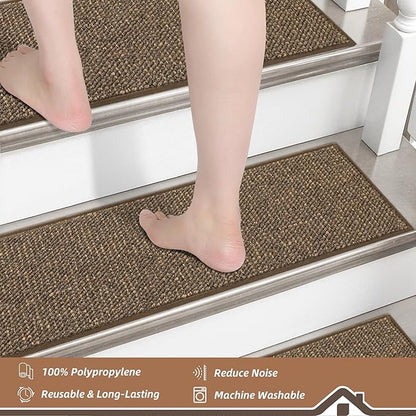 BEQHAUSE Stair Treads for Wooden Steps 28inX9in, Carpet Stair Treads Non Slip Indoor, Machine Washable Stair Runners for Kids Elders and Pets, Carpet for Stair Rugs Mat, TPE Backing, 1pcs, Brown