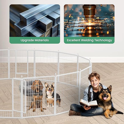 HealSmart Dog Playpen Indoor, Puppy Playpen Indoor Outdoor for Yard, Camping, RV, 32" Height 16 Panels Heavy Duty Dog Pen for Small/Medium Dogs, White