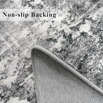 2x8 Washable Hallway Runner Rug: Abstract Stain Resistant Kitchen Rugs Farmhouse Ultra Soft Bathroom Bedroom Entryway Print Floor Mat Thin Non-Slip Indoor Carpet for Living Room Laudry(2x8,Black/Grey)