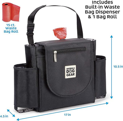 Mobile Dog Gear, Car Seat Back Organizer Travel Bag, Includes Built-in Waste Bag Dispenser and 1 Bag Roll, Black, Meets Airline Requirements