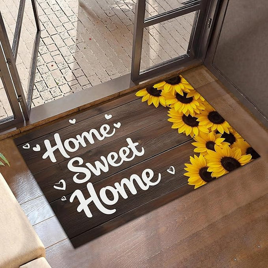 Indoor Rugs for Entryway,Rustic Sunflower Welcome Mat for Home,Farmhouse Woodboard Low Profile Entrance Rugs Non-Slip Doormats for Back Door Patio, Porch,Home Stairway,30 x 17 Inch