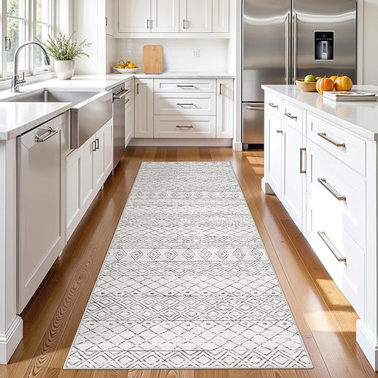 Rug Runners 2x8 for Hallway: Washable Moroccan Rugs Non Slip for Kitchen Entryway Bedroom - Soft Stain Resistant Easy Clean Mat for Family with Pets 2x8 Geo Grey