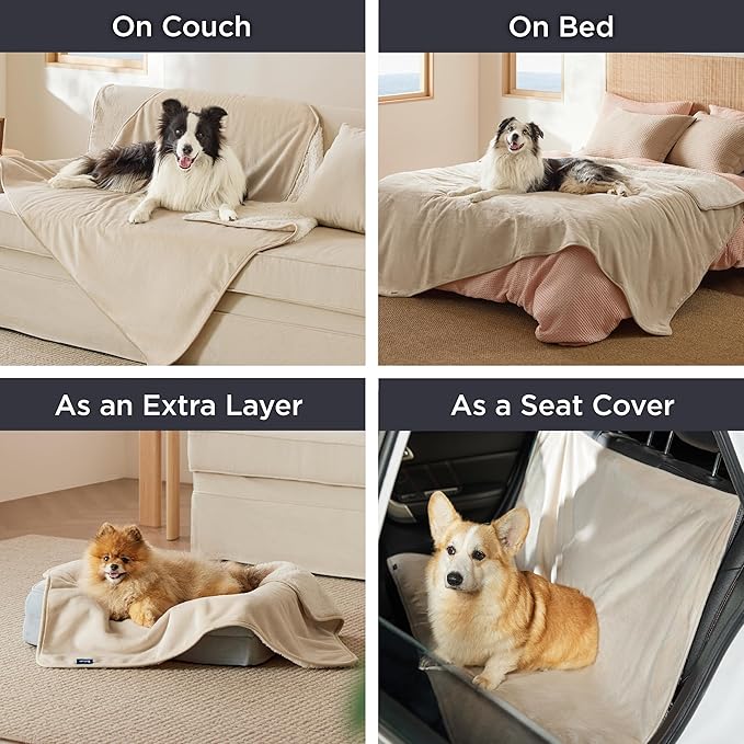 Bedsure Waterproof Blanket for Bed - Sherpa Fleece Waterproof Dog Blankets for Large Dogs, Pet Blankets for Bed/Couch/Dog Crate, Soft Plush Reversible Furniture Protector, Twin Size, 80"x60", Cream