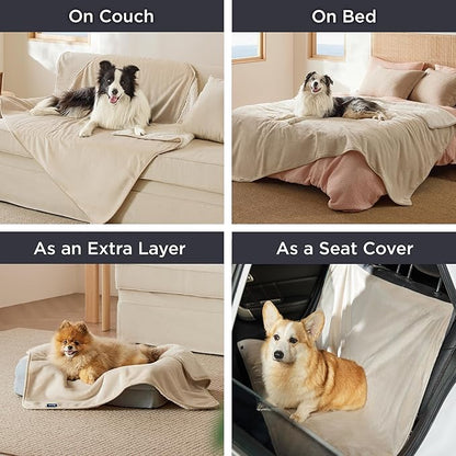 Bedsure Waterproof Blanket for Bed - Sherpa Fleece Waterproof Dog Blankets for Large Dogs, Pet Blankets for Bed/Couch/Dog Crate, Soft Plush Reversible Furniture Protector, Twin Size, 80"x60", Cream