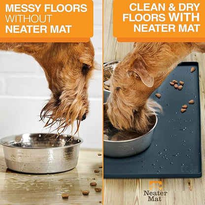 Neater Pet Brands Neater Mat Pet Mats for Food and Water, Cat & Dog Bowl Mat Waterproof Silicone, Feeding Tray, Dog Food Mats for Floors, Placemat w/Raised Edge for Under Bowls, 24" x 16", Slate Blue