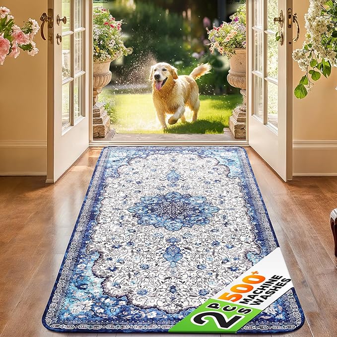 Hompet Reusable Pee Pads for Dogs, Non-Slip Washable Potty Pads for Floor 20x60 Inch Blue 2Pack