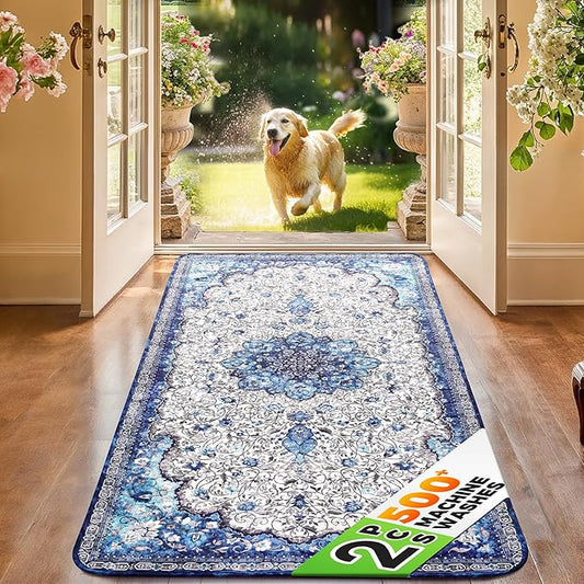 Hompet Reusable Pee Pads for Dogs, Non-Slip Washable Potty Pads for Floor 20x60 Inch Blue 2Pack