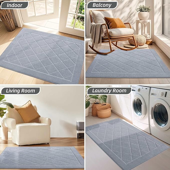 BEQHAUSE Dirt Trapper Door Mat 24" x 36", Doormat Non-Slip Entryway Rugs Washable, Dog Door Mat Stain Resistant and Absorbent Welcome Floor Mat for Front Back Door, Mud Wet Shoes & Paws, Grey