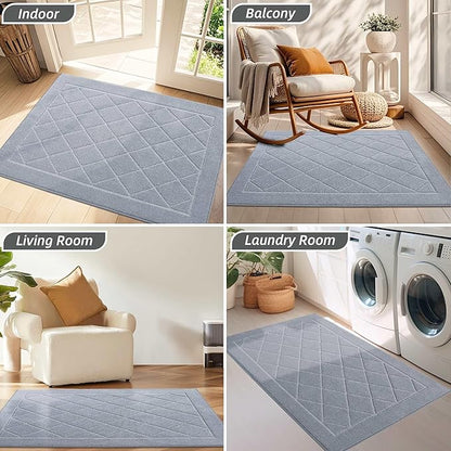 BEQHAUSE Dirt Trapper Door Mat 24" x 36", Doormat Non-Slip Entryway Rugs Washable, Dog Door Mat Stain Resistant and Absorbent Welcome Floor Mat for Front Back Door, Mud Wet Shoes & Paws, Grey