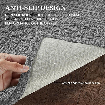 2' x 4' Entryway Rug, Boho Small Area Rug, Machine Washable, Woven Rug, Non-Slip, Vintage Design, Pet Friendly, Soft Faux Fibre, for Indoor Entryways, Bedroom, Kitchens, Front Doors Grey
