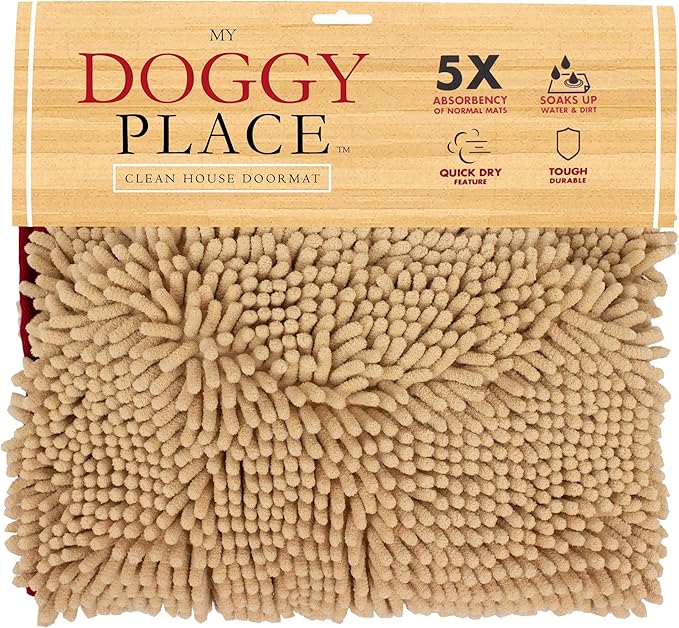 My Doggy Place Super Absorbent Microfiber Dog Towel with Hand Pockets - Quick Dry Shammy - Washer and Dryer Safe - Oatmeal - 30 x 12.5 in