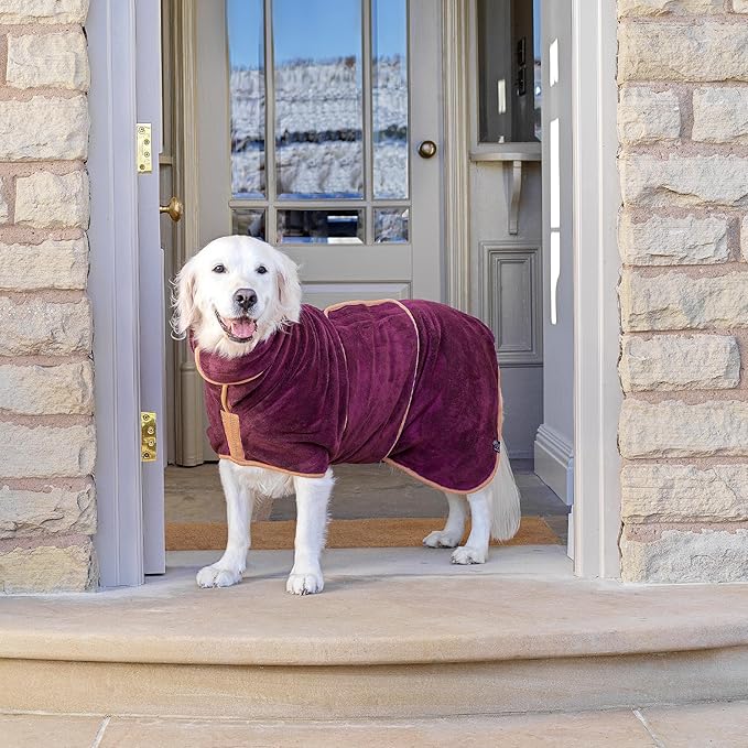 Lucky Pooch® Dog Robe - Luxurious Dog Bathrobe - Ultra Absorbent Dries Your Dogs in Minutes! Double-Layer, Super Soft Towel and Bath Robe All in One (M, Plum)