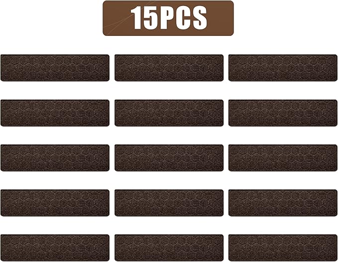 15 Pack 8 "X 30" Non-Slip Carpet Stair Treads for Indoor Wooden Steps, Made of Polyester and Reusable Adhesive, Suitable for Kids Elders and Pets（Brown Hexagon）