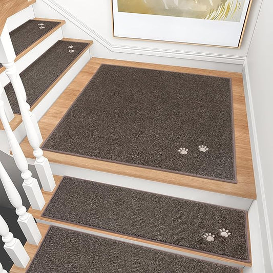 BEQHAUSE Stair Landing Rug Non-Slip 30"x30", Square Stair Landing Mats for Stairs Washable, Carpet Stair Treads Matching Mats for Wooden Steps Indoor Landing Rugs Surface Polyester TPE Backing, Brown