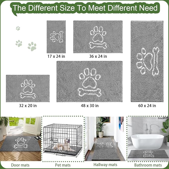 AROGAN Chenille Indoor Door Mat Entryway Rug, 16x24 Grey, Super Absorbent Mud Mats for Dirty Dogs Paws & Muddy Shoes, Non Slip Welcome Floor Doormats for Home Front Back Door, Patio, Garage, Entrance