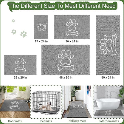 AROGAN Chenille Indoor Door Mat Entryway Rug, 16x24 Grey, Super Absorbent Mud Mats for Dirty Dogs Paws & Muddy Shoes, Non Slip Welcome Floor Doormats for Home Front Back Door, Patio, Garage, Entrance