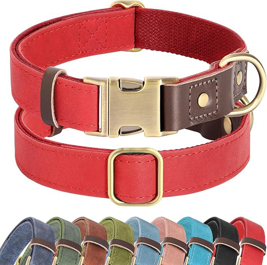 Didog Soft PU Leather Dog Collar for Large Dogs,Classic Adjustable Wide Dog Collars with Quick Release Metal Buckle,Easy Clean and Comfortable with Nylon Lining,Red,XL Neck 20-27", Width 1.2"
