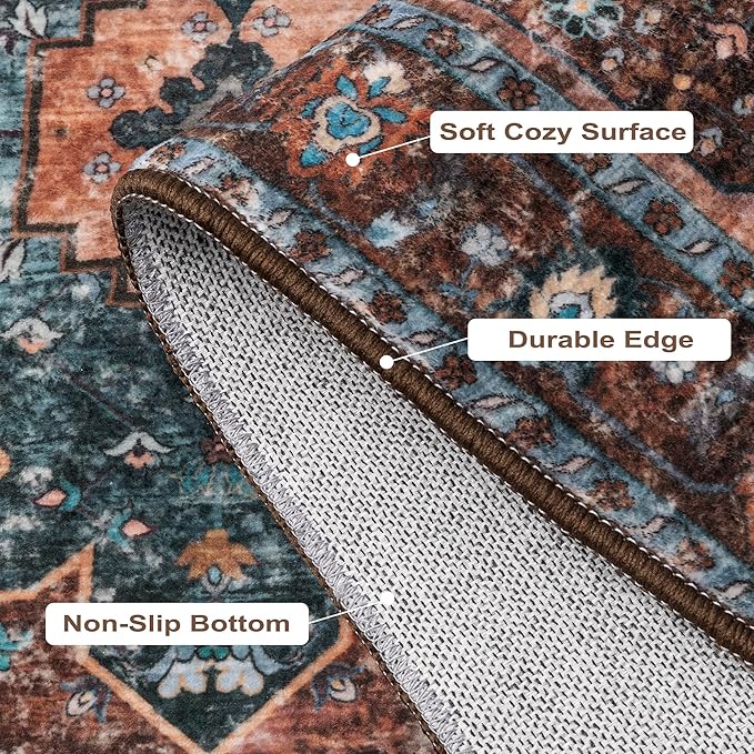 Ciicool Washable Vintage Runner Rug - 2'6" x 10' ft Hallway Carpet, Boho Low Pile Long Non Slip Soft Stair Runner Kitchen Carpet Indoor Oriental Throw for Living Room Bathroom Entry