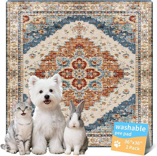 Washable Pee Pads for Dogs, Reusable Puppy Potty Training Pads, Ultra-Absorbent Thick Waterproof Leak-Proof Non-Slip Pads & Mat for Crate, Playpen, Floor, Whelping & Housebreaking , 2 Pack 36"x36"