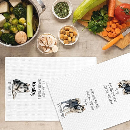 Husky Dog Kitchen Towels Set of 2, Funny Dog Kitchen Decor, Dogs Gifts for Women Men Hand Towel, Pet Owner Gift Decorative Tea Towels Dish Towel 16x24 Inch