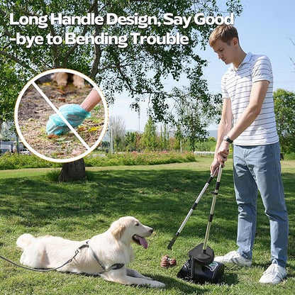 UPSKY Dog Pooper Scooper Swivel Bin & Rake Kit with 100 Waste Bags, 33.4" Stainless Steel Long Handle Heavy Duty Pet Poop Shovel for Large Medium Small Dogs, Odor-Proof Lid for Yard/Lawn/Outdoor Use